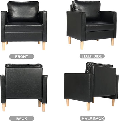 STHOUYN Faux Leather Comfy Black Accent Arm Chair Single Sofa Living Room, Bedroom Chair Reading Chairs for Adults, Suitable for Small Spaces Office Couch, Easy Assembly