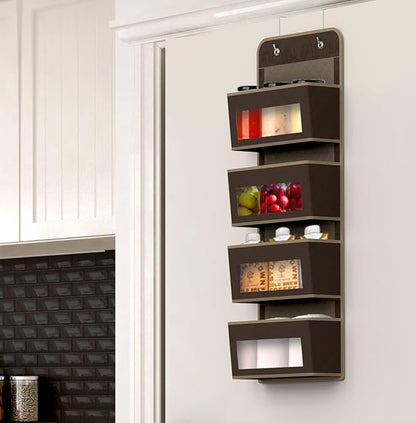 Simple Houseware 4 Clear Window Pocket Over Closet Door Storage Hanging Organizer for Bedroom, Bathroom, Pantry, Brown