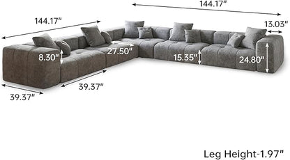 JACH V-Shaped Modular Sectional Sofas for Living Room, Modern Cloud Couch, Mid Century Modern Modular Sofa, Cozy Sleeper Sofa for Living Room (Linen Fabric, Grey)