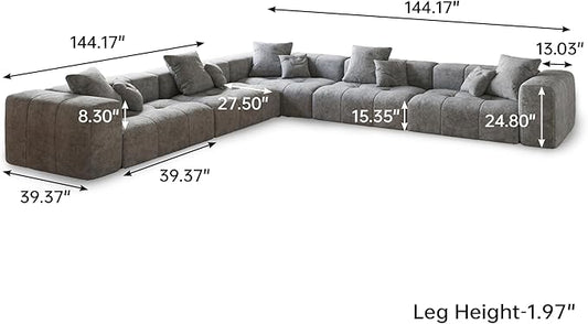 JACH V-Shaped Modular Sectional Sofas for Living Room, Modern Cloud Couch, Mid Century Modern Modular Sofa, Cozy Sleeper Sofa for Living Room (Linen Fabric, Grey)