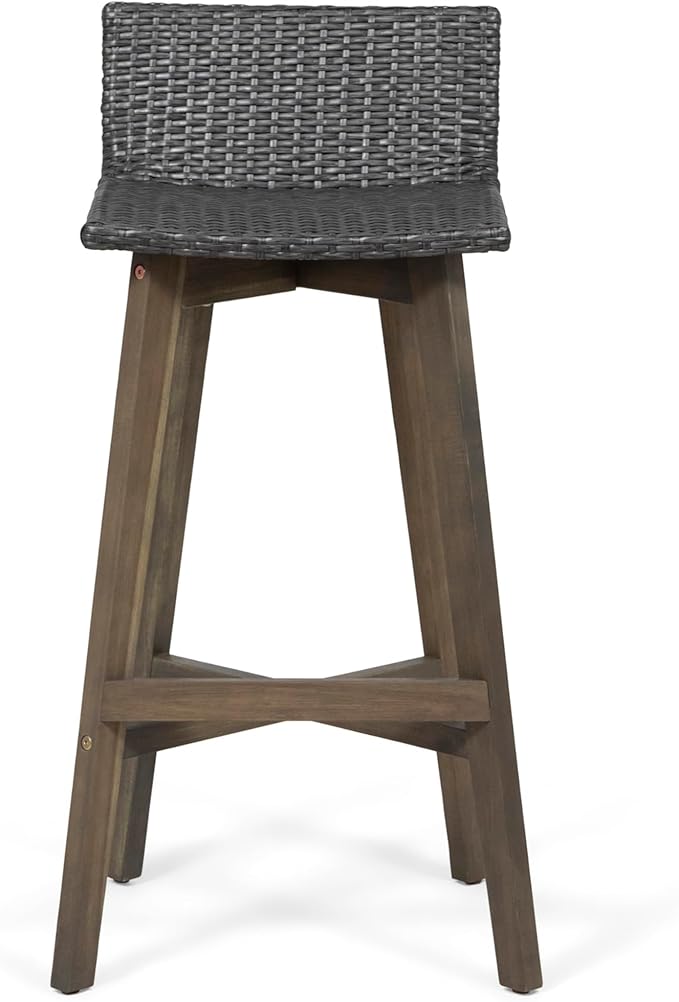 Christopher Knight Home La Brea Outdoor Wood & Wicker Barstools (Set of 4), Gray