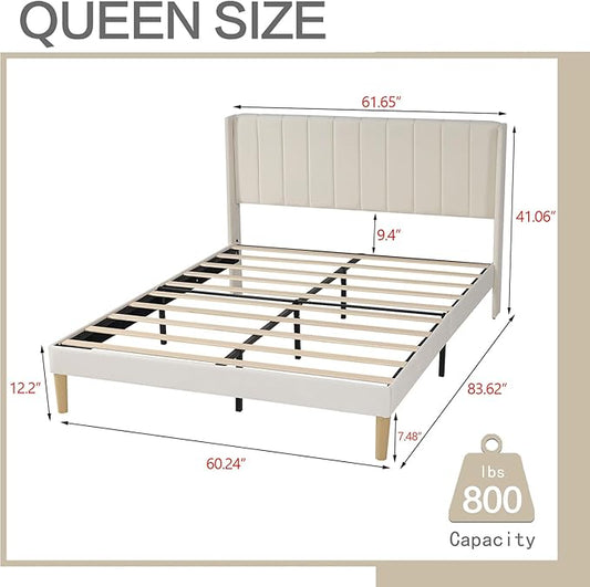 AGARTT Upholstered Platform Bed Frame Queen Size with Headboard and Footboard/Wooden Slats Support/No Box Spring Needed/Easy Assembly,Beige Velvet