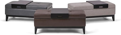 SIMPLIHOME Oregon 42 inch Wide Contemporary Rectangle Storage Ottoman Bench with Tray in Cloud Grey Linen Look Fabric, Assembled, For the Living Room, Entryway and Family Room