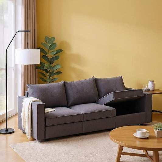 90 inch Cloud Modular Sectional Sofa, 3 Seater Linen Fabric Couch, Modern Convertible Comfortable Sofa Couch for Living Room/Apartment, Grey