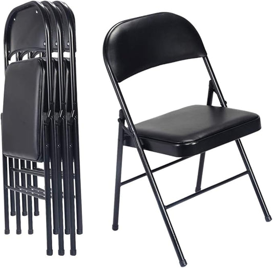 4 Pack Black Folding Chairs with Padded Seats, Portable Stackable Foldable Chairs for Indoor and Outdoor, Commercial Seat with Metal Frame for Events Office Wedding Party, 330lbs Capacity