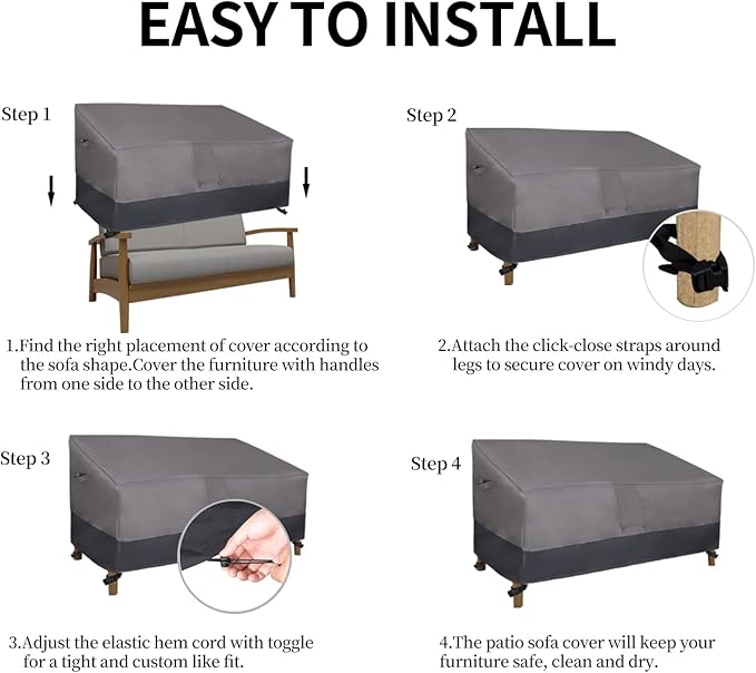 Easy-Going Heavy Duty 2 Seater Outdoor Loveseat Cover, Waterproof Windproof Patio Furniture Sofa Cover with Air Vent (76Wx32.5Dx33H inch, Gray/Dark Gray)