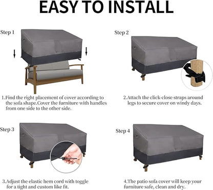 Easy-Going Heavy Duty 2 Seater Outdoor Loveseat Cover, Waterproof Windproof Patio Furniture Sofa Cover with Air Vent (76Wx32.5Dx33H inch, Gray/Dark Gray)