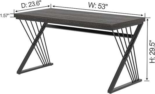 FOLUBAN Modern Home Office Desk, Rustic Wood and Metal Computer Desk, Writing Study Gaming Table PC Desks for Living Room Bedroom, Industrial Dark Gray, 53 inch