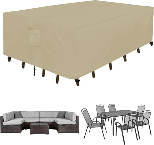 Easy-Going Rectangle Patio Furniture Cover Waterproof Outdoor Dining Table and Chair Cover Anti-UV Outside Sectional Sofa Set Covers (124"L x 71"W x 28"H, Camel)