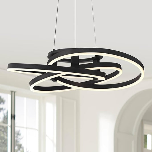 Possini Euro Design McKenna Sanded Black Pendant Lighting 26 1/2" Wide Modern Ribbon Rings Dimmable LED Fixture for Dining Room House Foyer Kitchen Island Entryway Bedroom Living High Ceilings