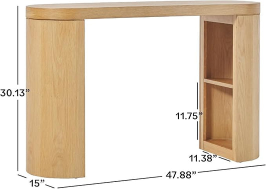 Walker Edison Maya Solid Oak Wood Veneer Console Table with Storage, 48 Inch, White Oak