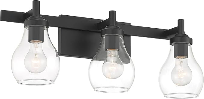 Possini Euro Design Danvers Modern Wall Light Black Metal Hardwired 22 1/2" 3-Light Fixture Clear Globe Glass Shades for Bedroom Bathroom Vanity Reading Living Family Room Hallway House Home Decor