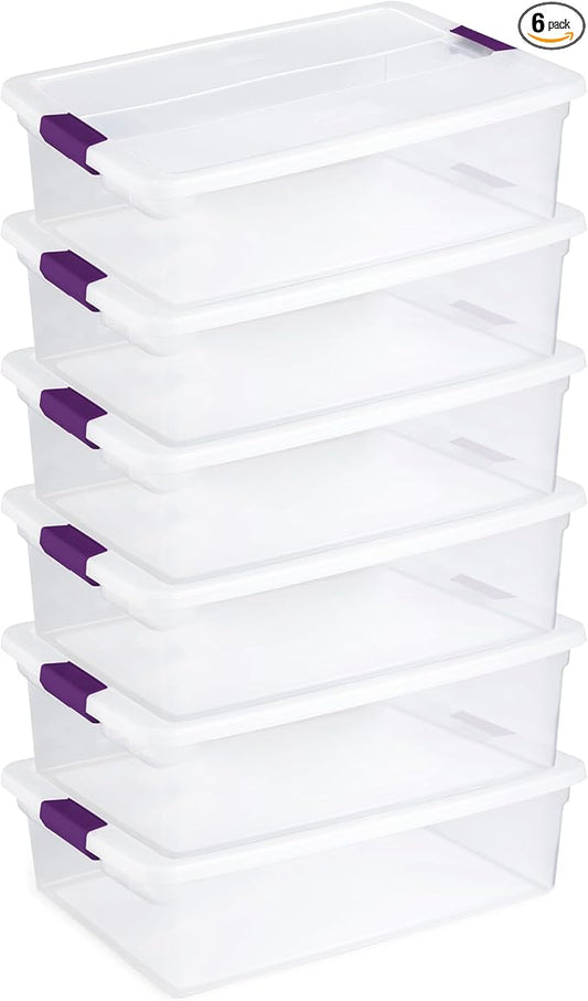 Sterilite 6-Pack 32 Quart ClearView Latch Box, Stackable Organizer Bins with Latching Lids - Clear Plastic Organization Containers for Closet, Bedroom, Shelving Units and Everyday Home Storage