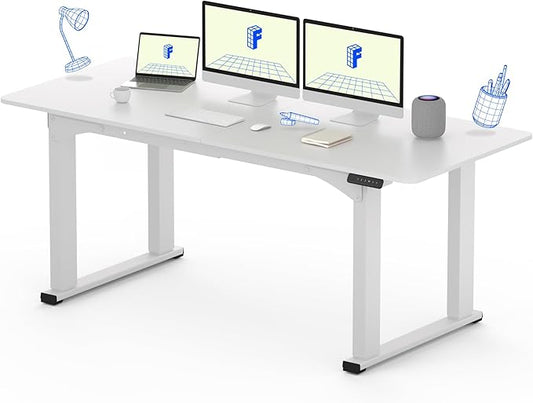 FLEXISPOT 4 Legs Standing Desk 71 x 32 Inch Adjustable Height Desk with Splice Board Home Office Sit Stand Up Desk, White Top + White Frame