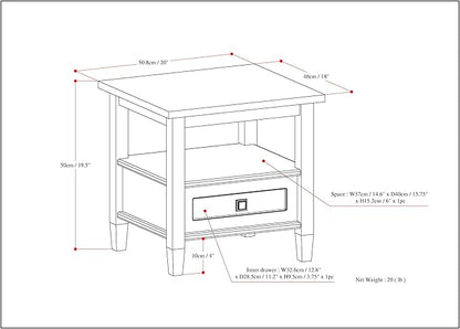 SIMPLIHOME Warm Shaker SOLID WOOD 20 inch Wide Rectangle Transitional End Side Table in Black for the Living Room and Bedroom