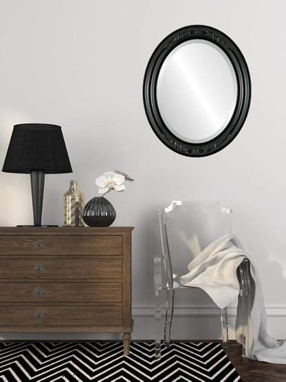 OVALCREST Oval Beveled Wall Mirror for Home Decor - Florence Style - Gloss Black - 20" x 16"