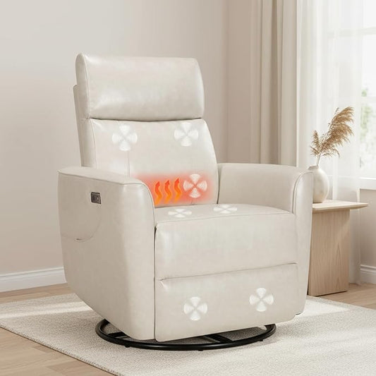 Himimi Power Massage Recliner Chair, Oversized Swivel Rocker Chair with Massage and Heat, Glider Recliner for Adults, USB Charging, Side Pocket, Nursery, Living Room, Bedroom, Ivory