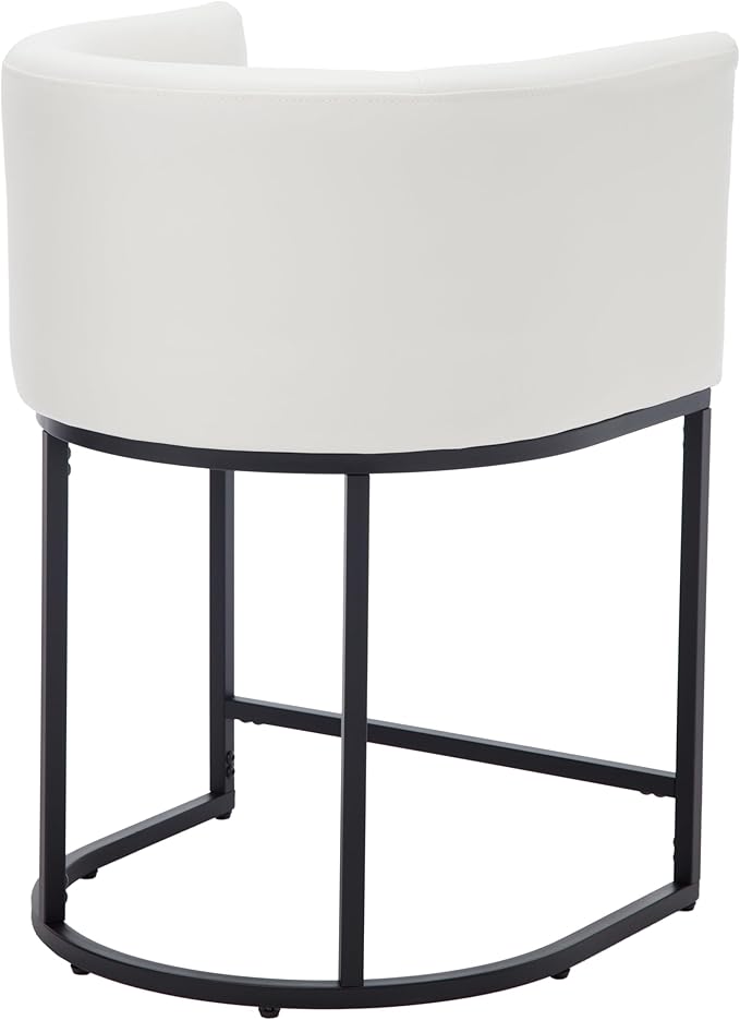 PU Leather Bar Stools Set of 4, Modern Upholstered Counter Height Bar stools 24" Leather Barstools Barrel Kitchen Counter Island Stools with Black Metal Base, White