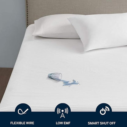 Serta Waterproof Heated Mattress Pad - Electric Bed Warmer with 10 Heat Settings, Auto Shut Off Timer, ETL Certified Electric Mattress Pad, Elastic Deep Pocket, Machine Washable, White Twin
