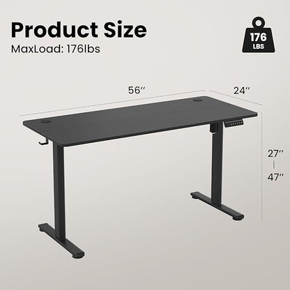 Casaphoria 55 x 24 inches Electric Standing Desk, Sit to Stand Desk with Memory Height Adjustment, Home Office Computer Desk for Writing and Games, Black