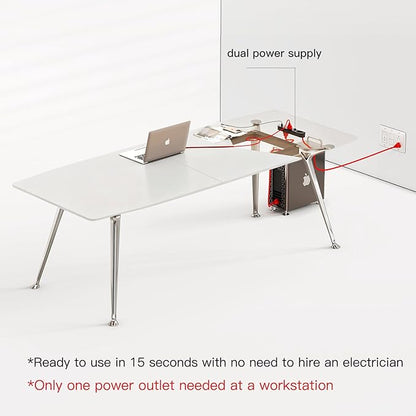 Writing Computer Desk, 60-Inch Large Executive Desk Office Workstation with Chrome-Plated Legs and Built-in Power Outlet, Writing Table Business Furniture, Modern Minimalist Style for Home Office