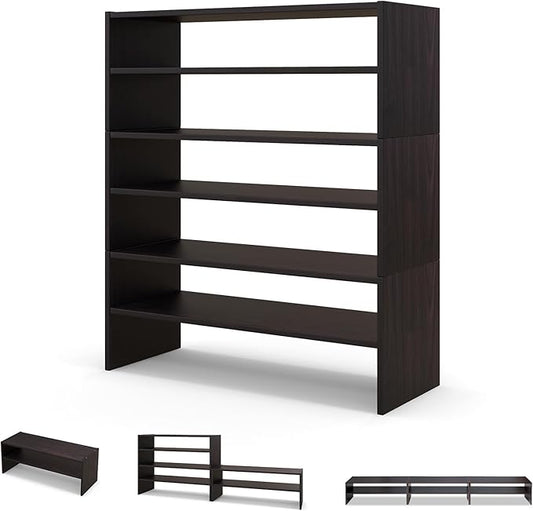 COSTWAY 6-Tier Shoe Rack, Extra Wide Shoe Shelf Organizer with Stackable Design, 31" Freestanding Storage Shoe Stand for Small Space Entryway Hallway Closet (Brown)