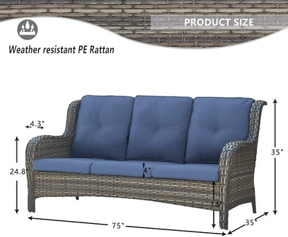HUMMUH Patio Furniture 5 Pieces Outdoor Furniture Set Wicker Outdoor Sectional Couch with Patio Swivel Rocking Chairs,Ottomans for Patio