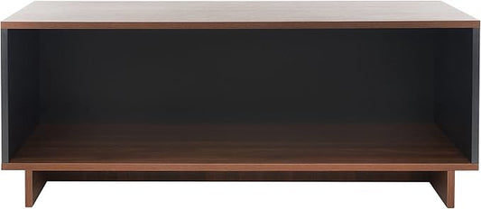 SAFAVIEH Merrick TV Stand for up to 45" Flatscreen – Walnut & Black, Open Shelf for Small Spaces & Apartments, Entertainment Media Console (MED9302A)