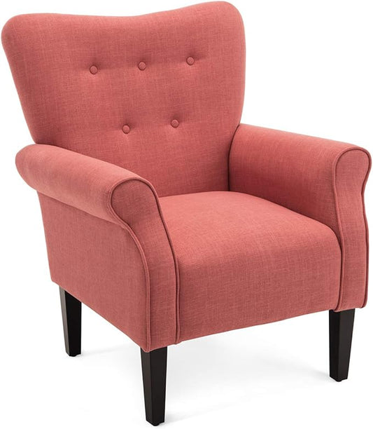 BELLEZE Modern Accent Chair, High Back Armchair, Upholstered Wingback Side Chair, Padded Single Sofa with Wooden Legs for Living Room, Bedroom - Brick