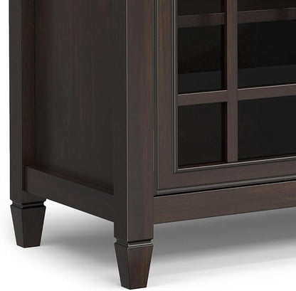 SIMPLIHOME Connaught Buffet - 60 inch Wide Solid Wood 3-Door Sideboard Buffet in Chestnut Brown, Traditional Storage Cabinet for Dining Room or Kitchen with Adjustable Shelves and Classic Molding