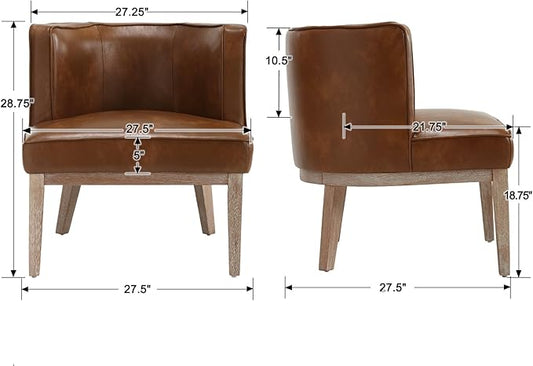 Arm Accent Chair Barrel Accent Chair with Wood Legs, Brown Leather Comfy Barrel Round Side Chair Upholstered Reading Chairs with Back for Living Room Bedroom Living Room Chair, Brown