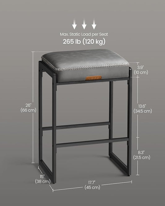 VASAGLE EKHO Collection - Bar Stools Set of 2, Counter Height Bar Stools, Synthetic Leather with Stitching, Mid-Century Modern Counter Stools, 26-Inch Tall, Kichen Home Bar Dining Room, Dove Gray