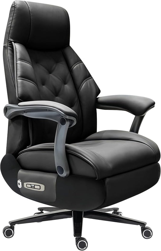 Kinnls Magnus Massage Office Chair with Ventilation and Heating,Leather Power Recliner Chair with Footrest,Big and Tall Ergonomic Comfy Home Office Desk Chairs High Back 500lbs (Black)