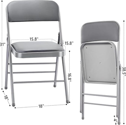 cyclone sound 2 Pack Folding Chairs with PU Padded Cushion and Back, Commercial Grade Metal Chairs with Comfortable PU Leather Cushion for Home and Office, for Indoor and Outdoor Events (2, Gray-PU)