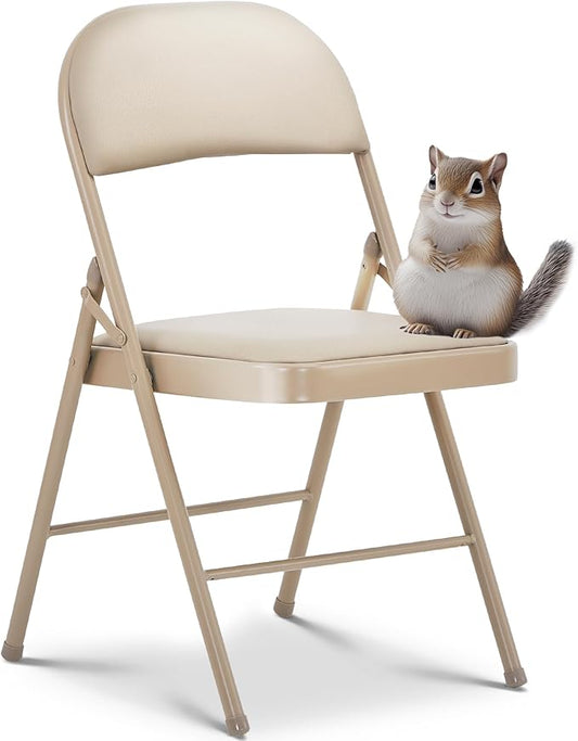Oline Vinyl Folding Chairs, Padded Vinyl Cushion Chairs with Durable Metal Frame, Indoor Outdoor Stackable Foldable Guest Chairs for Office Wedding Kitchen Dining, 300lb Capacity (Khaki, 1 Pack)