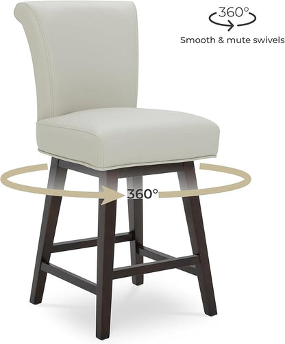 CHITA 26 Inch Counter Height Swivel Bar Stool, FSC Certified Modern Upholstered Faux Leather Swivel Barstool Chair with Back, Creamy Grey