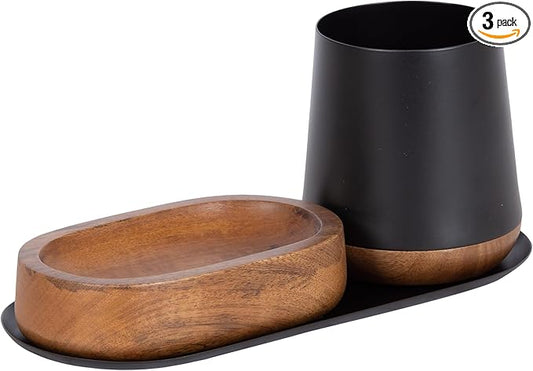 Kate and Laurel Koni Modern Three-Piece Tabletop Organization Set, 12 x 6 x 5, Walnut Brown and Black, Wood and Metal Organizational Set for Home Office or Entryway Decor