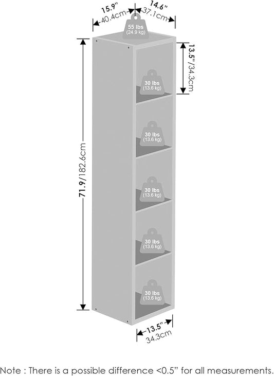 Furinno Cubic Closet Organizers and Storage, 5-Cube Closet Organizer, Open Shelf Closet Storage, Extra Thick Frame for Wardrobe, Bedroom, Living Room, White