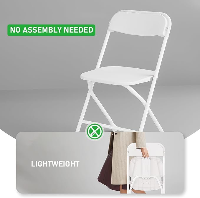 Folding Chairs 30 Pack,White Folding Chair for Outdoor Use,Heavy Duty 350lb Capacity Portable Event Chairs with Steel Frame,Wedding Party Office Dining (No Assembly Required)