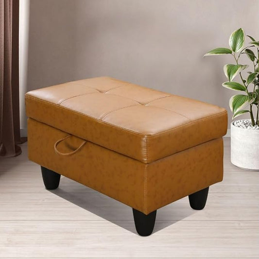 Ottoman Storage Ottoman Bench Faux Leather Footrest Footstool with Hinged Lid for Living Room, Bedroom, Entryway, Ginger, 28.5"X19"X17.5"