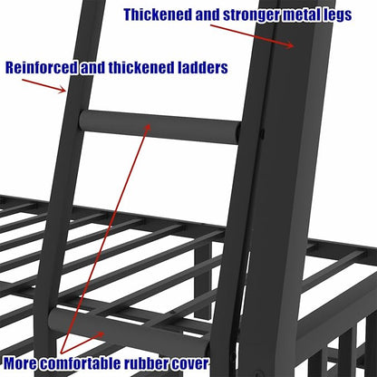 Higher Quality & Stronger Metal Full XL Over Queen Bunk Bed, Thickened Heavy Duty More Stable Safer Black Steel Bunkbed Bunk Queen Bed (Easier to Assemble) (Full XL Over Queen)