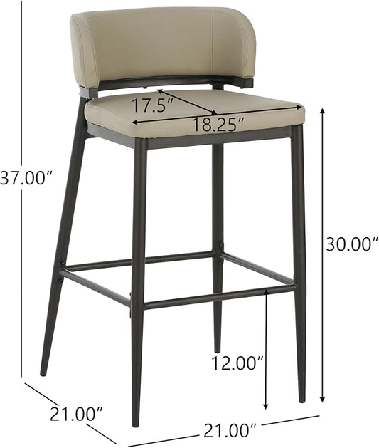 Christopher Knight Home Ebany Barstools Set of 2, Metal Frame Counter Stools, Upholstered Kitchen Chair, Curved Back Support Bistro Chairs, 30" H Island Stool for Dining Kitchen Cafeteria, Khaki