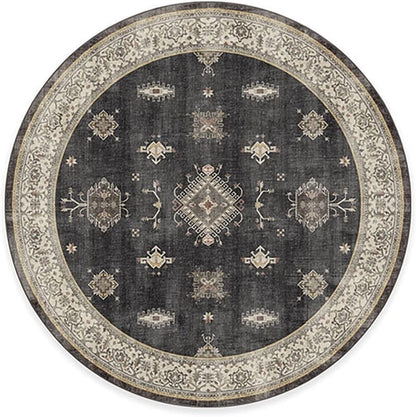 RUGGABLE Washable Vintage Area Rug – Verena Dark Wood 6 ft Round, Stain-Resistant, Non-Slip – Medium Machine Washable Rugs for Living Room, Bedroom, Hallway, Entryway & Office–with Cushioned Pad