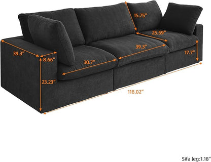 WJShome Cloud Modular Sectional Couch, 120.45" Convertible Couch - 3 Seater for Living Room, Minimalist Deep Sofa, Washable & Replaceable Sofa Covers (Black)