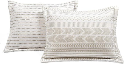 Lush Decor Hygge Geo Reversible 5 Piece Comforter Set, King, Taupe & White