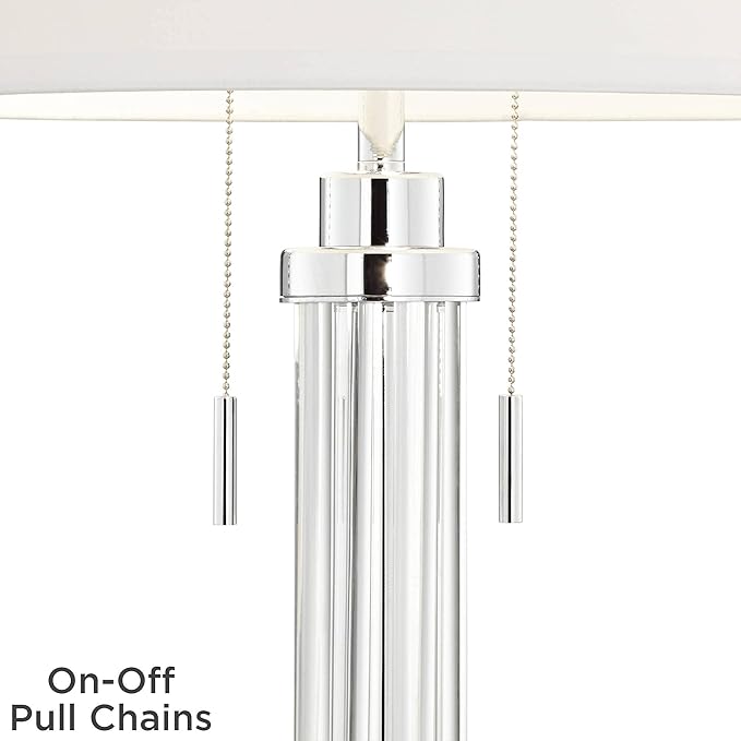 Possini Euro Design Cadence Modern Table Lamp 33" Tall with Square Riser Linear Clear Glass Rod White Linen Drum Shade for Bedroom Living Room House Home Bedside Nightstand Office Entryway Family