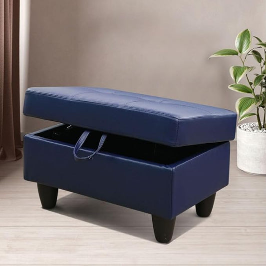 Ottoman Storage Ottoman Bench Faux Leather Footrest Footstool with Hinged Lid for Living Room, Bedroom, Entryway, Blue, 28.5"X19"X17.5"