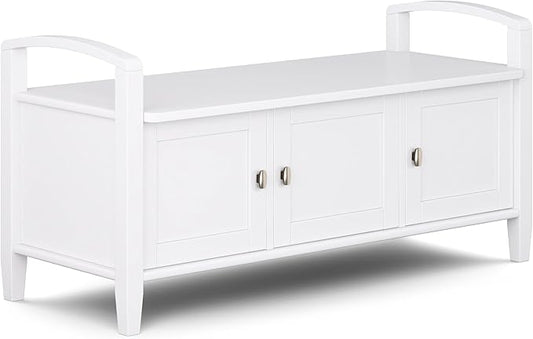 SIMPLIHOME Warm Shaker Entryway Storage Bench - 44 inch Wide Solid Wood Storage Seat in White, Transitional Bench Seat for Mudroom or Living Room with Lift-Up Lid and Shaker-Style Panels