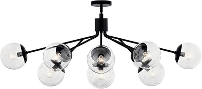 KICHLER Silvarious 12-Light Linear Convertible Chandelier, Soft Modern Light with Clear Glass in Black, for Dining Room or Living Room (17.75" x 26.75" x 48"), 52703BKCLR