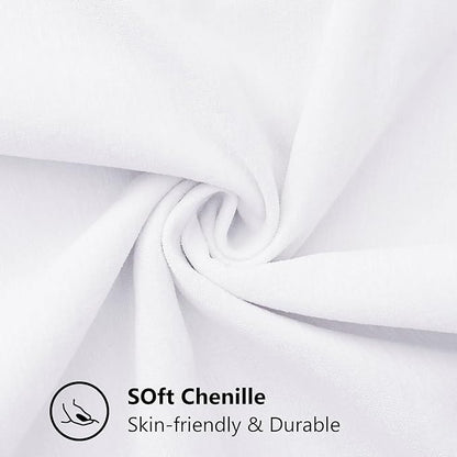 decorUhome Chenille Soft Throw Pillow Covers 12x20 Set of 2, Lumbar Velvet Farmhouse Neutral Decorative Euro Pillow Covers with Stitched Edge for Couch Sofa Bed Home Decor, White